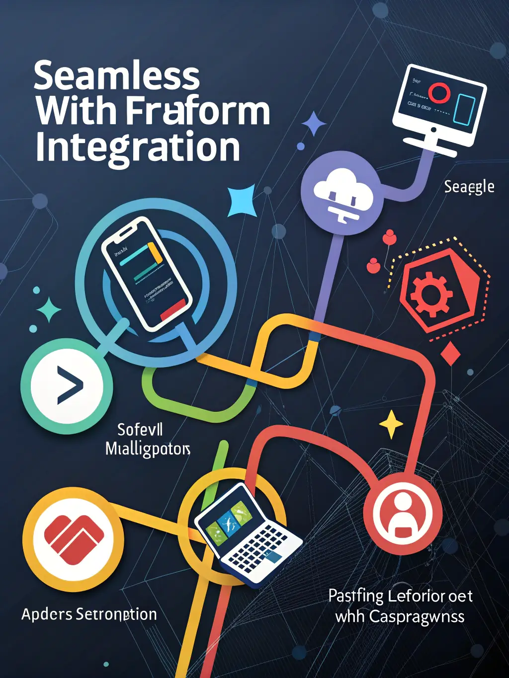 A graphic illustrating seamless data integration across different platforms, emphasizing the interoperability and flexibility of Cynapta's solutions.