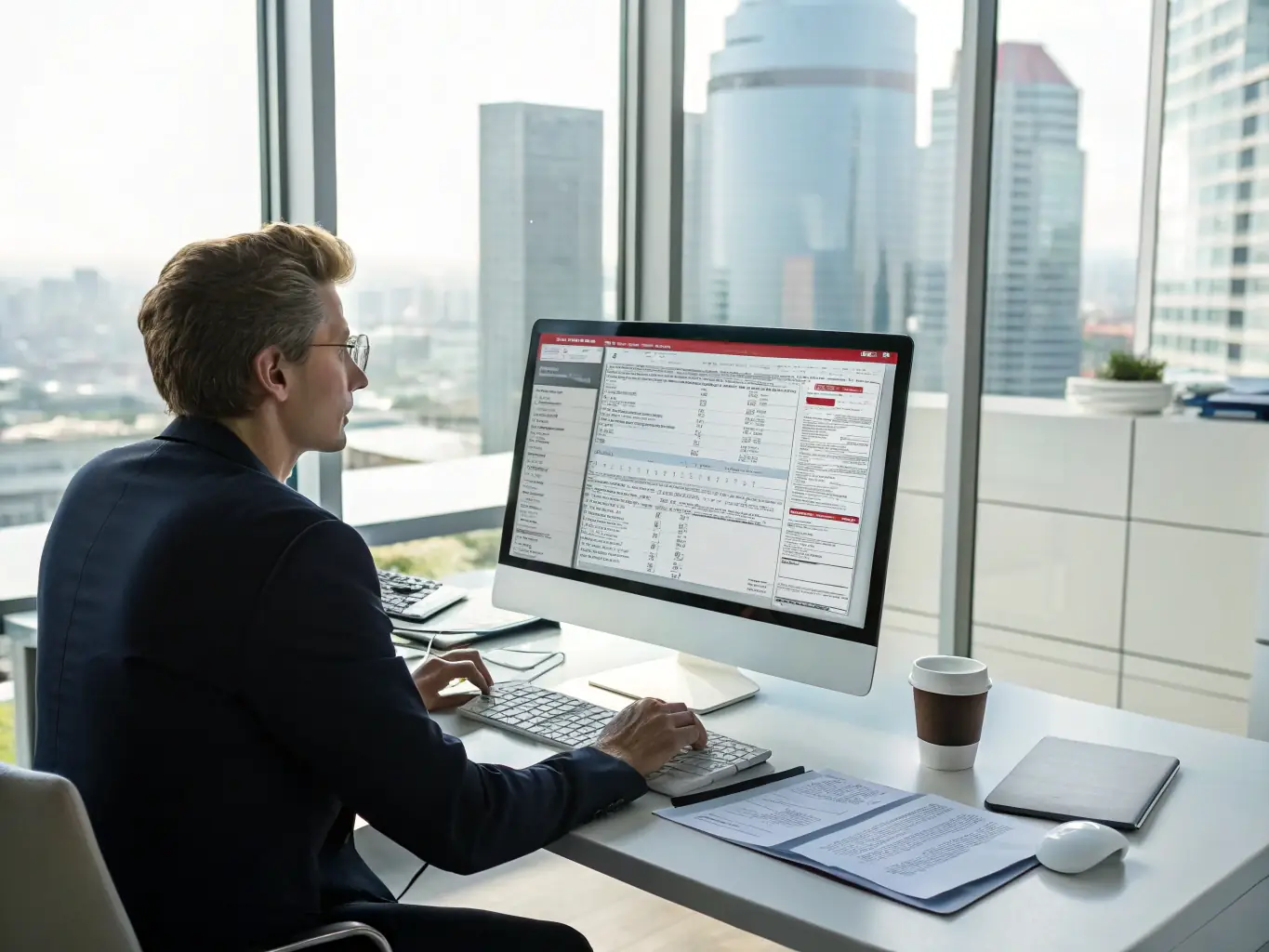 A modern office environment where a senior database administrator is conducting a performance review, symbolizing the Silver support level's emphasis on proactive optimization.