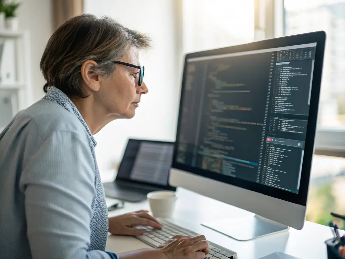 A visually compelling image depicting a data scientist working at a computer, surrounded by holographic data visualizations, symbolizing advanced analytics and data-driven decision-making.