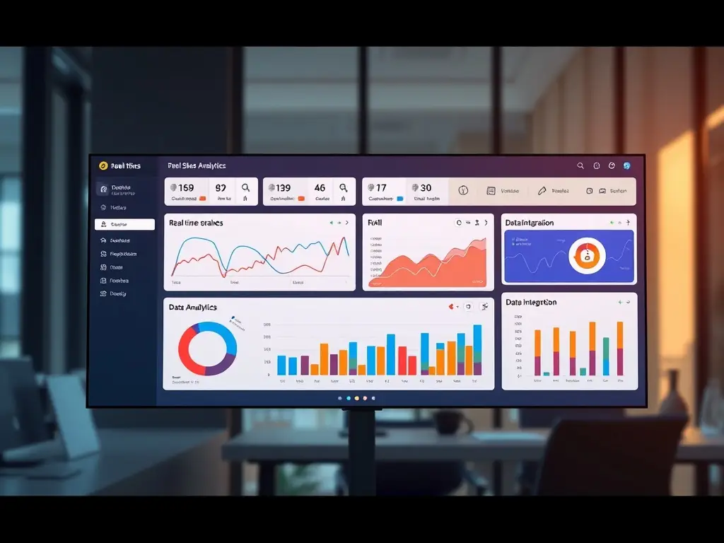 A dynamic dashboard displaying real-time sales data, with interactive charts and graphs highlighting key performance indicators, set against a clean, modern interface, reflecting Cynapta's expertise in data visualization.